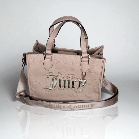 Juicy Couture Neutral Monogram Mini Crossbody Tote Handbag with Heart Charm Nwot - Picture 2 of 16